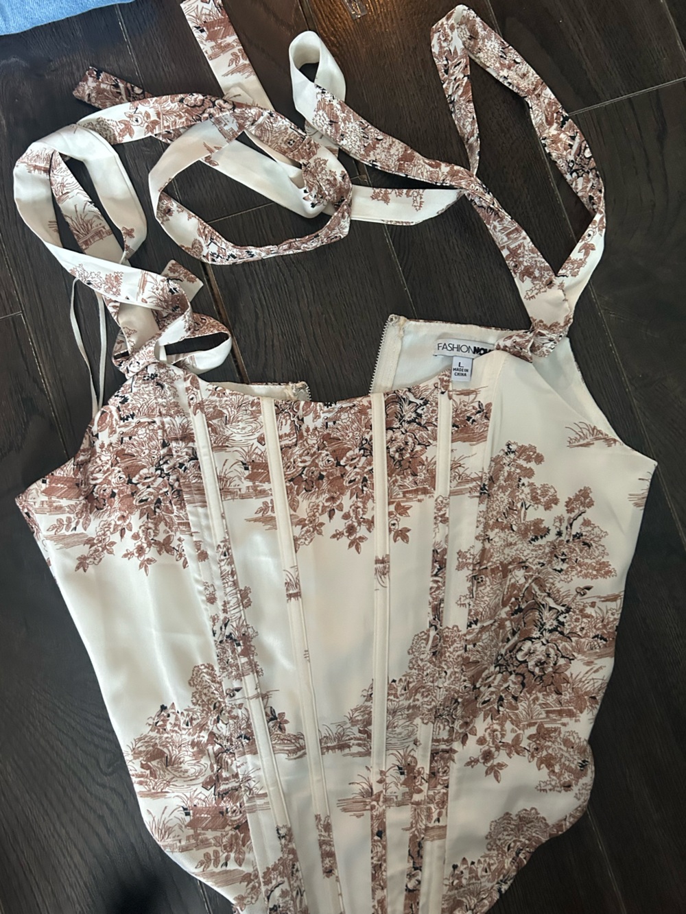 Fashion Nova Cream and Brown Corset L
